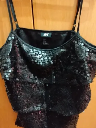 Top H&M lentejuelas negro tirantes fiesta mujer