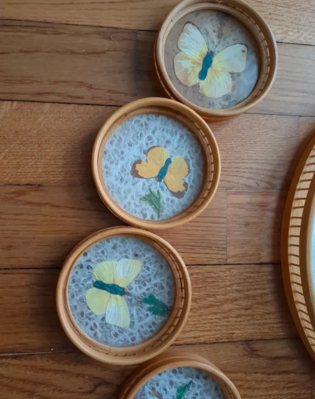 Vassoio e sottobicchieri con farfalle