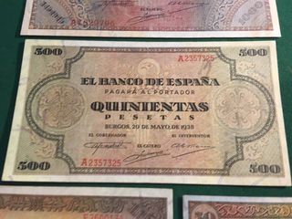 Lote Billetes 1000 500 100 50 pesetas 1938 burgos