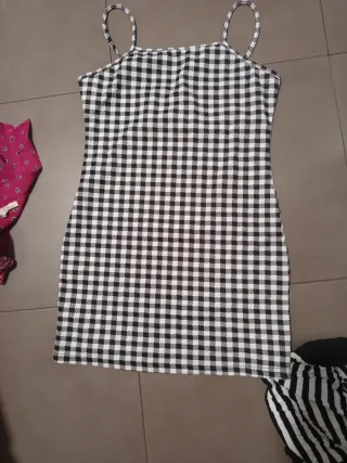 Vestido cuadros blanco y negro mujer