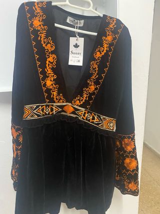 Vestido Terciopelo Negro y Naranja Talla Única