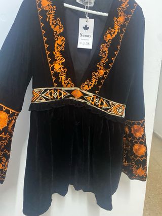 Vestido Terciopelo Negro y Naranja Talla Única
