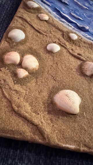 Pintura playa conchas hecha a mano
