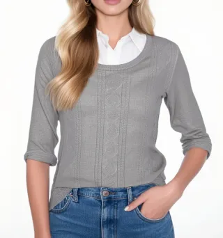 Jersey gris y blanco mujer