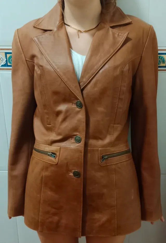 Chaqueta Americana Piel Mujer Marrón