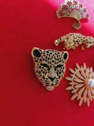 Broches Vintage Baño Oro Pedrería lote de 5 udes.
