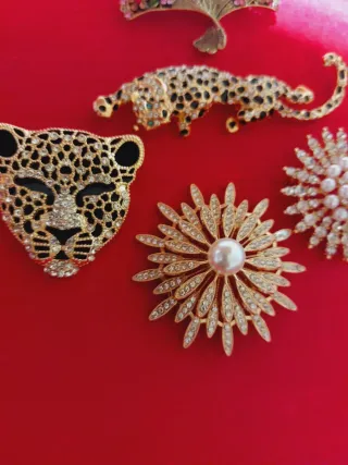 Broches Vintage Baño Oro Pedrería lote de 5 udes.