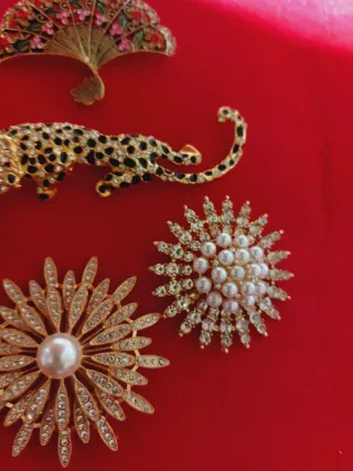 Broches Vintage Baño Oro Pedrería lote de 5 udes.