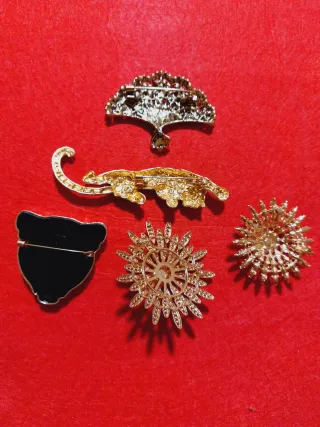 Broches Vintage Baño Oro Pedrería lote de 5 udes.