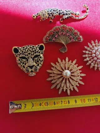 Broches Vintage Baño Oro Pedrería lote de 5 udes.