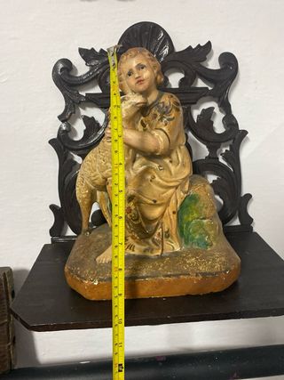 Figura Niño Jesús con Cordero tipo Olot antiguo