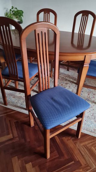 Mesa de comedor ovalada de madera con 6 sillas