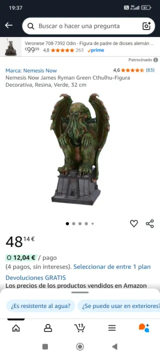 Figura Cthulhu Nemesis Now Resina Verde 32cm