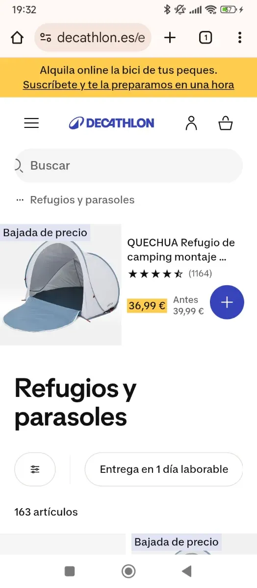 T/campaña refugio Decathlon celeste 2/3personas.