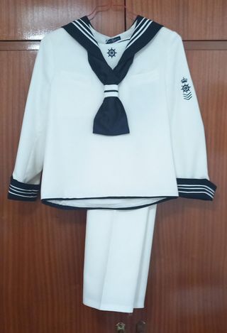 Traje marinero comunión niño blanco y azul