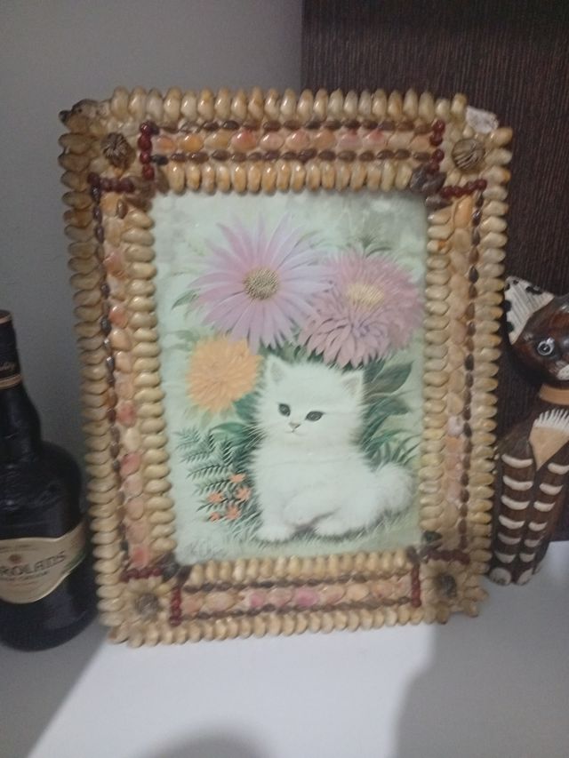 Cuadro Antiguo K Chin Gato Flores