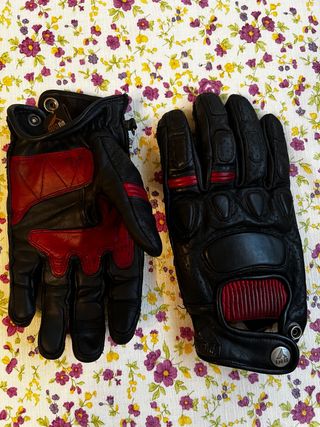Guantes Moto Cuero Negro y Rojo