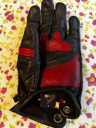 Guantes Moto Cuero Negro y Rojo