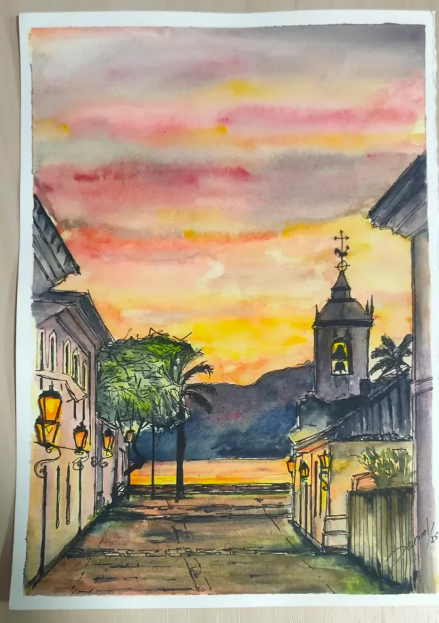 Lámina acuarela pintada a mano