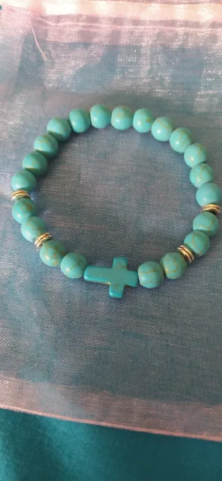 Pulsera Rosario Turquesa elástica hecha mano