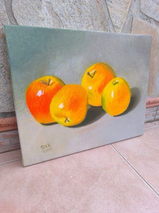 Cuadro al óleo de manzanas