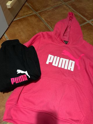 Conjunto Sudadera y Pantalón Puma Rosa y Negro