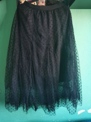 Falda tul negra lunares forro