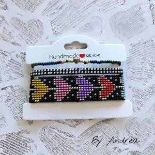 Set 3 Pulseras Tejidas Corazones Hechas a Mano