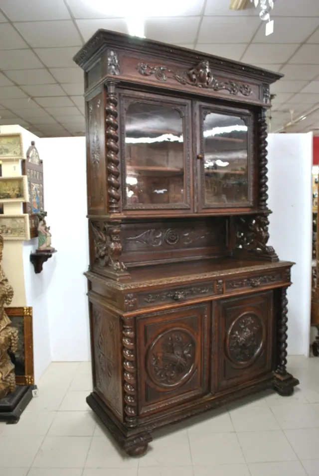 Antiguo aparador trinchero con vitrina S.XIX