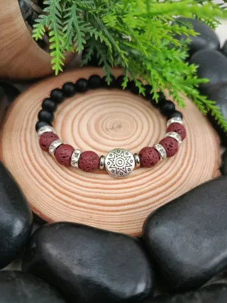 Pulsera elástica piedras lava y ónix