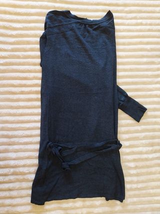 Chaqueta larga de punto azul marino mujer