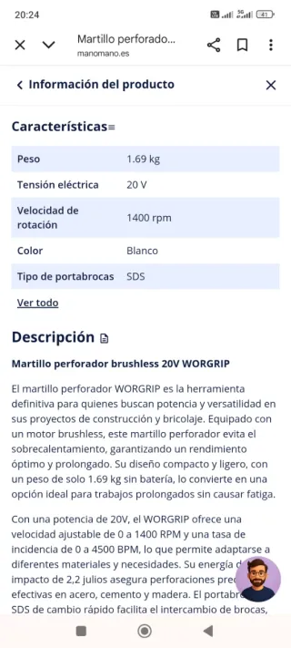 Taladro Percutor Inalámbrico WORGRIP 20V