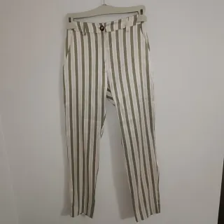 Pantaloni donna a righe beige e verdi