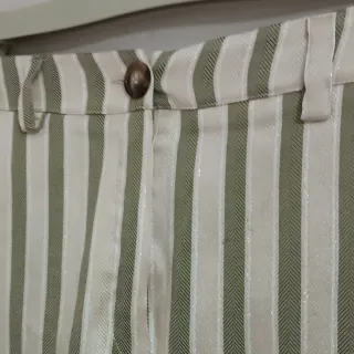 Pantaloni donna a righe beige e verdi