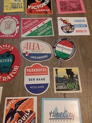 Lote de 20 pegatinas antiguas de hoteles europeos