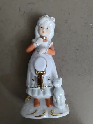 Statuina porcellana vintage bambina con gatto