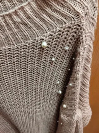 Jersey lana rosa perlas talla única