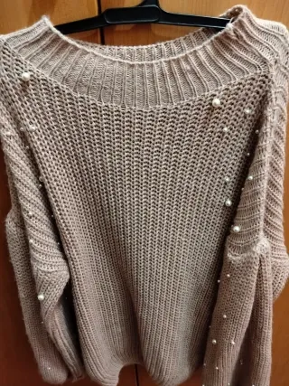 Jersey lana rosa perlas talla única
