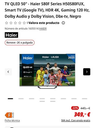  Haier 50 QLED Google Tv nueva