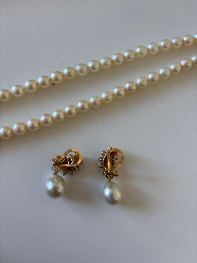 Conjunto Oro 18k con Perlas, Esmeralda y Diamantes