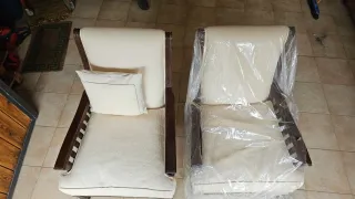 Coppia di poltrone vintage tessuto e legno