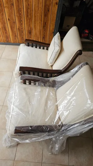 Coppia di poltrone vintage tessuto e legno