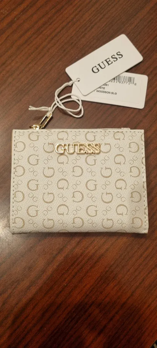 Portafoglio Guess piccolo bianco logo oro