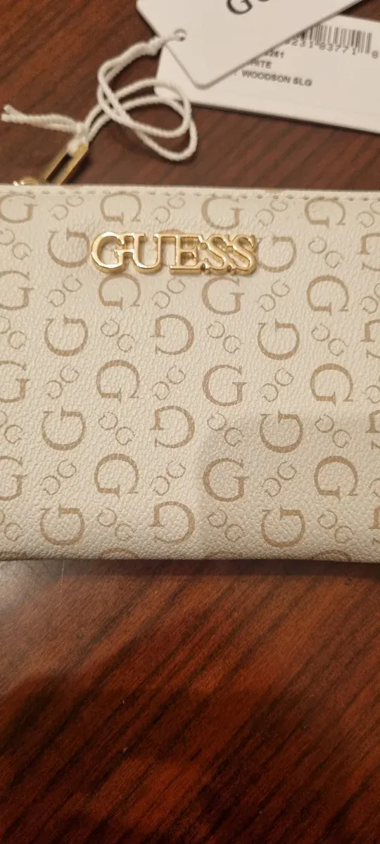 Portafoglio Guess piccolo bianco logo oro