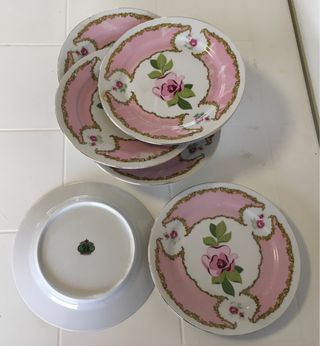 Servizio 8 piatti Limoge, da dolce dipinti a mano