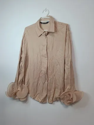 Camisa Zara Beige Talla M Volantes