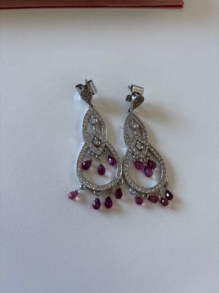 Pendientes Oro Blanco Turmalina Rosa Diamantes