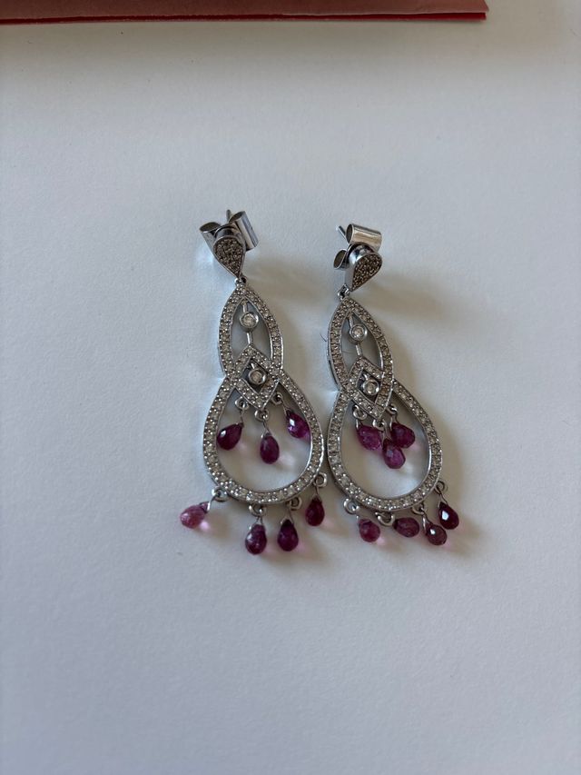 Orecchini in oro bianco e tormalina rosa con diamanti