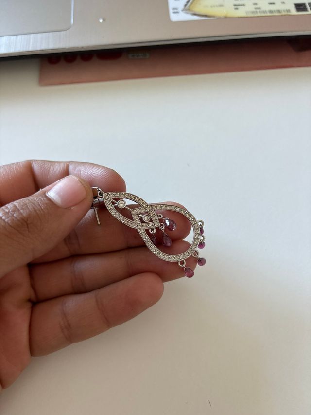 Orecchini in oro bianco e tormalina rosa con diamanti