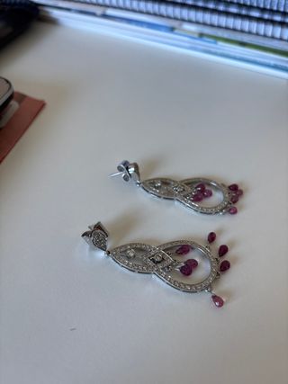 Pendientes Oro Blanco Turmalina Rosa Diamantes